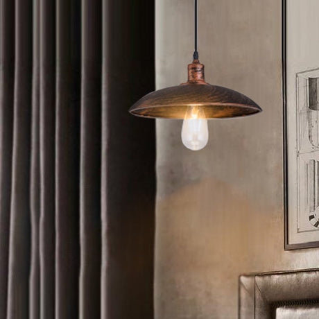 Rustic Iron Pendant Light With Adjustable Bronze Cord - 1 Bulb Hang Ceiling Lamp Bowl Shade 12.5/16