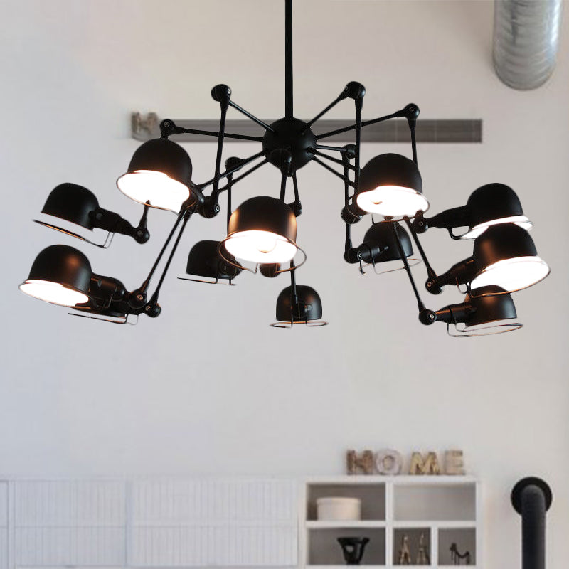 Black Starburst Hanging Light Retro Chandelier With Metal Dome Shade For Dining Room