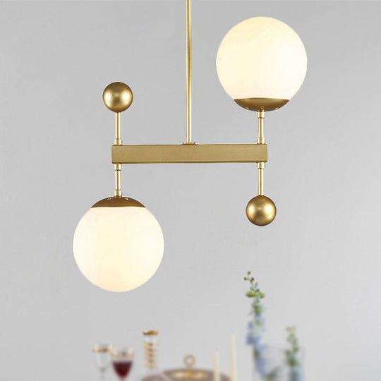 Modern Black/Gold Round Chandelier - 2-Light Led Ceiling Lamp With Milky Glass Gold