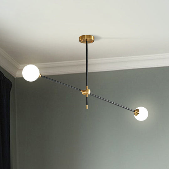 Modernist Exposed Ceiling Lamp - Metallic 2/3 Lights Black Pendant Lighting With Opal Glass Ball