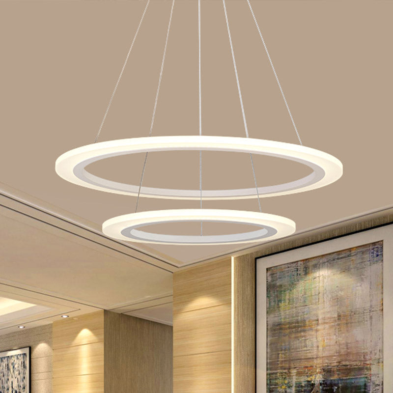 Modern Chandelier With Acrylic Shade - Contemporary Pendant Light Warm/White Illumination