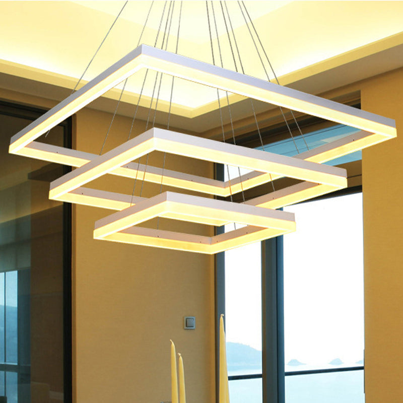 Modern Square Acrylic Chandelier: 1/2/3-Head White Ceiling Light Fixture In Warm/White