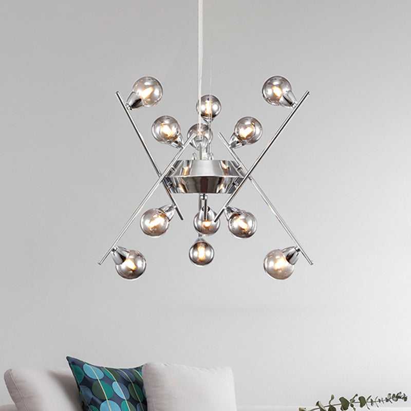 Contemporary Molecular Smoke Glass Chandelier: Chrome Led Ceiling Light With Multi Lights - Hanging