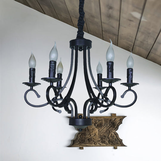 Vintage Exposed Candle Chandelier With Iron Hanging Ceiling Light - 6/8 Heads In Black