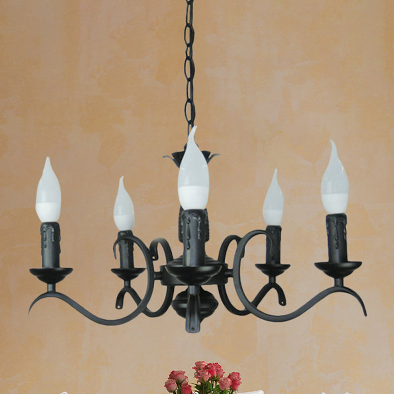 Vintage Style 3/5-Head Flameless Candle Chandelier - Black Metallic Hanging Lamp for Living Room
