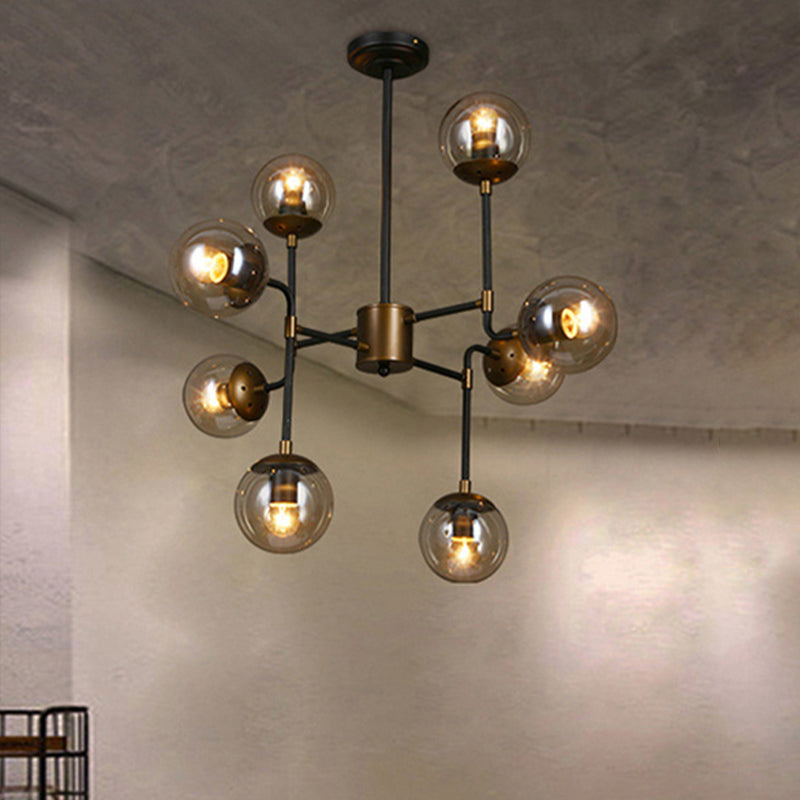 Industrial 8/9-Light Black/Chrome Clear Glass Globe Chandelier Pendant For Living Room