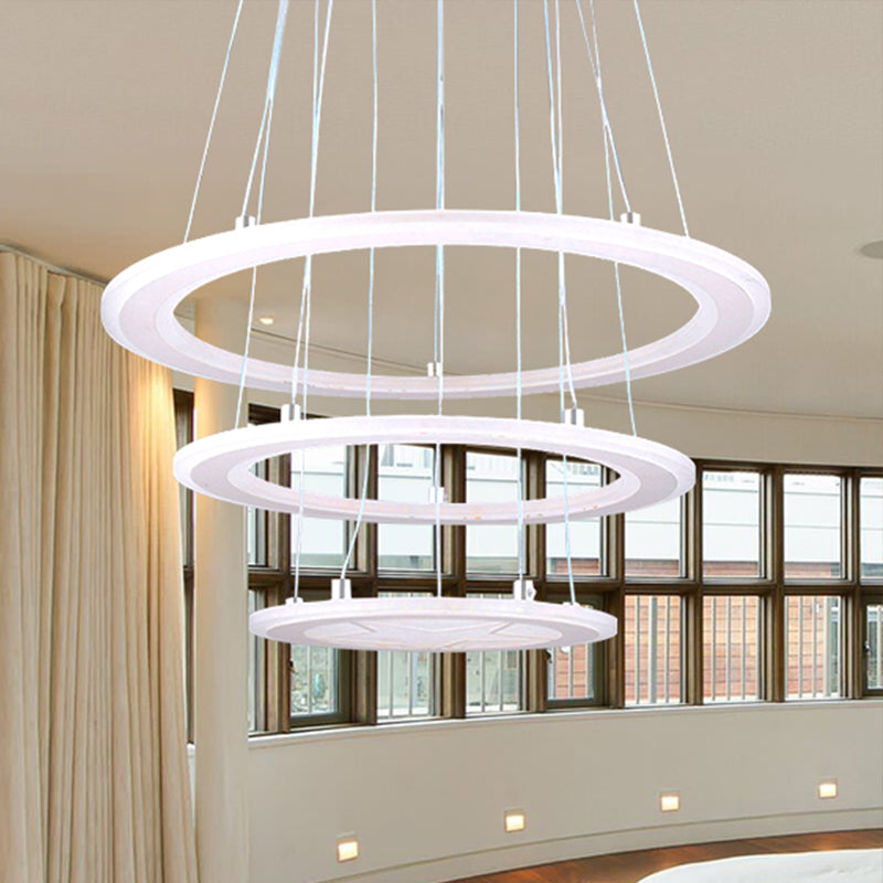 Modern 3-Light Led Acrylic Ring Chandelier For Bedroom Ceiling - Warm/White Light