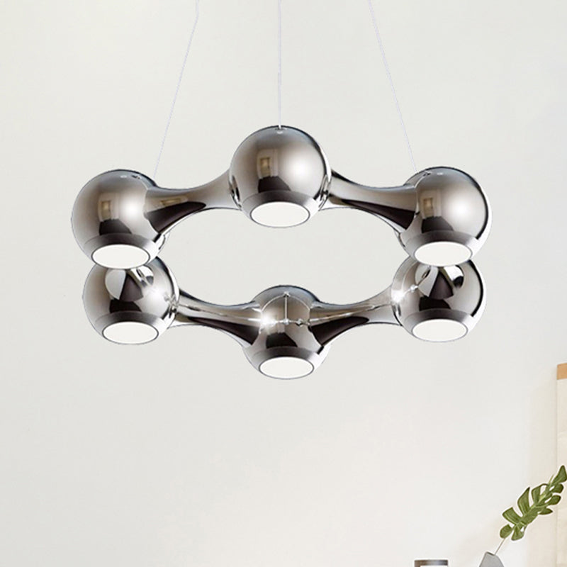 Modern Metal Dome Shade Hanging Light In Black/Chrome With Led Chandelier For Dining Room