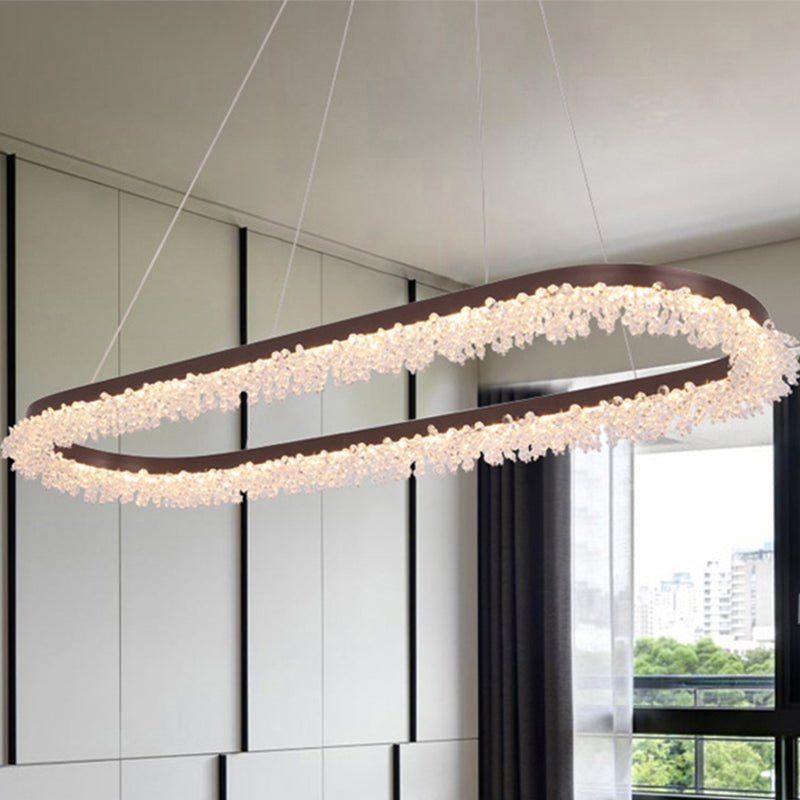 Contemporary Crystal Brown Led Chandelier Pendant Light - Elliptical Suspension Lamp In