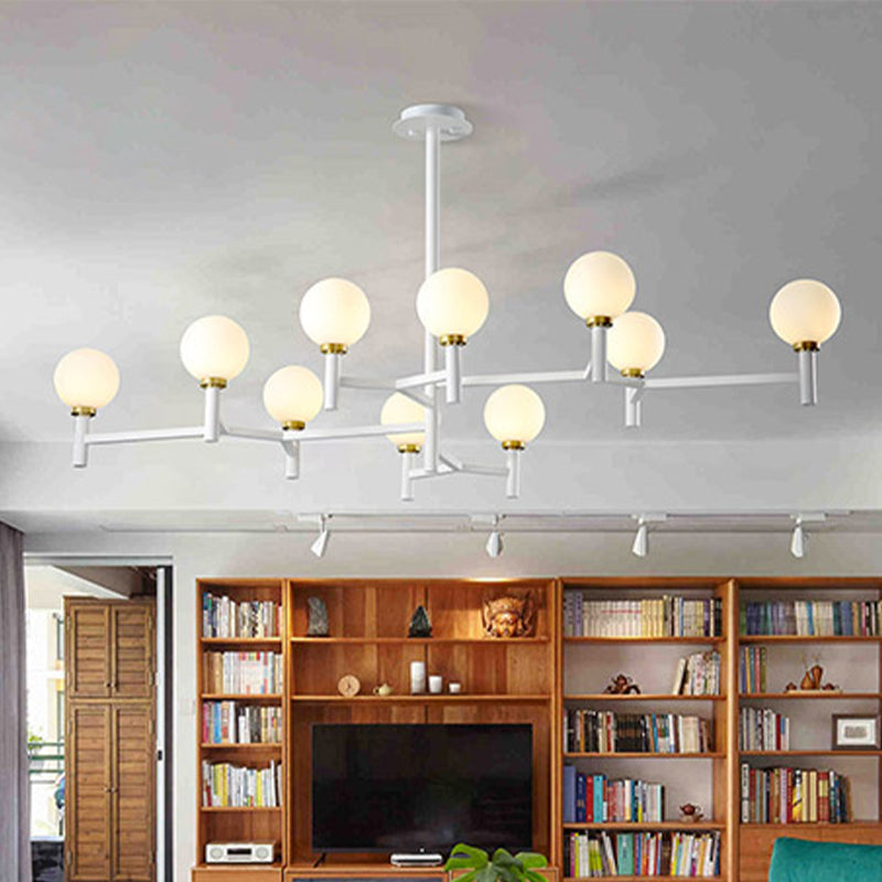 Modern 10-Head Orbit Chandelier Pendant White Glass Black/White/Gold For Living Room Island Lighting
