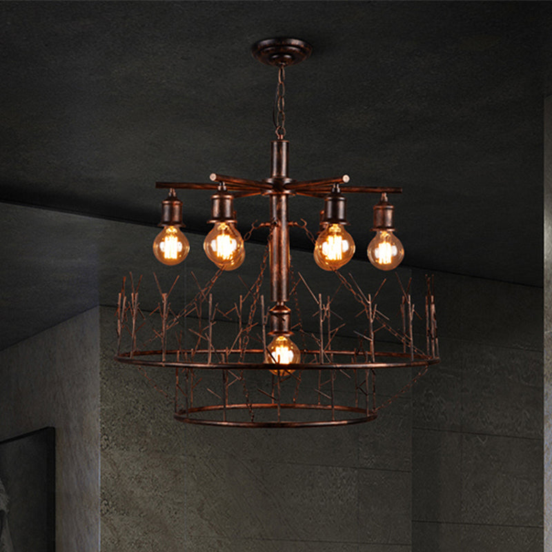 Retro Loft Metal Sputnik Chandelier Pendant Light - 7 Open Bulb Design in Copper, 39" Chain