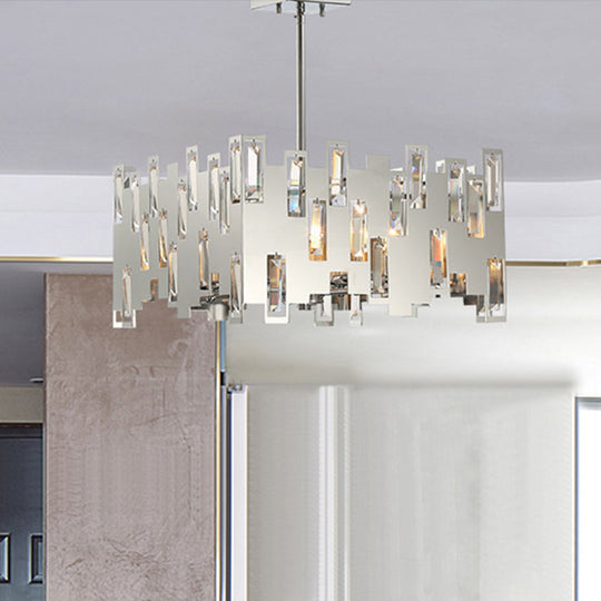 Adjustable 6-Light Chrome Chandelier With Cubic Crystals For Modern Interiors