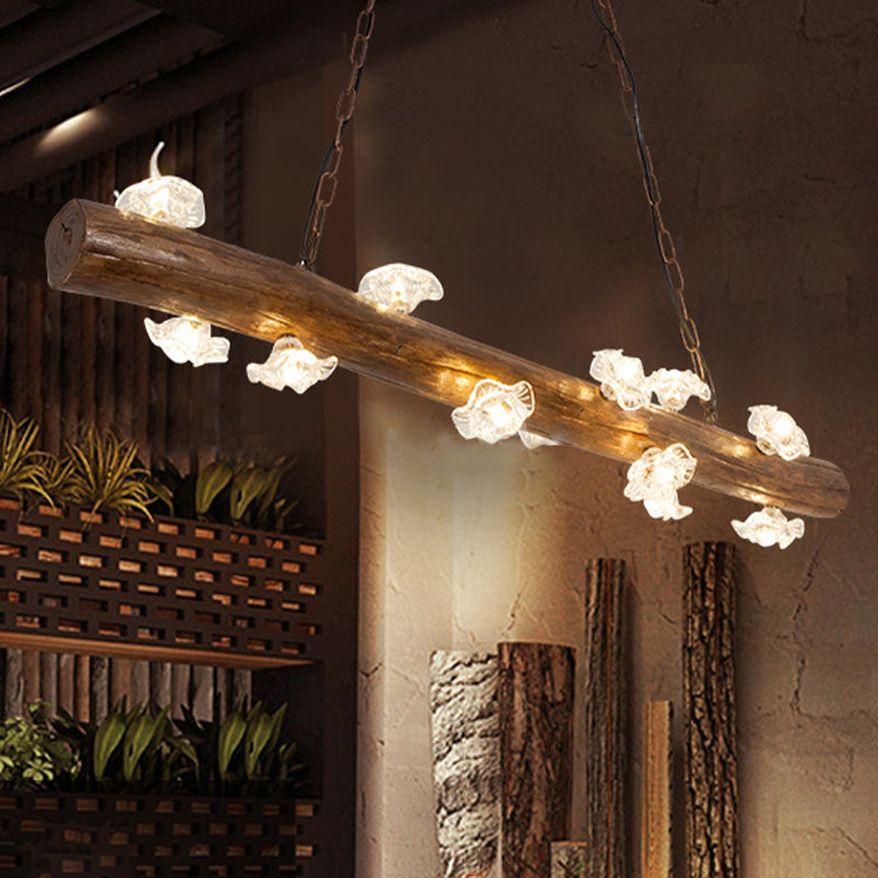 Country-Style Mushroom Chandelier With 12 Wooden Bulbs For Indoor Pendant Lighting
