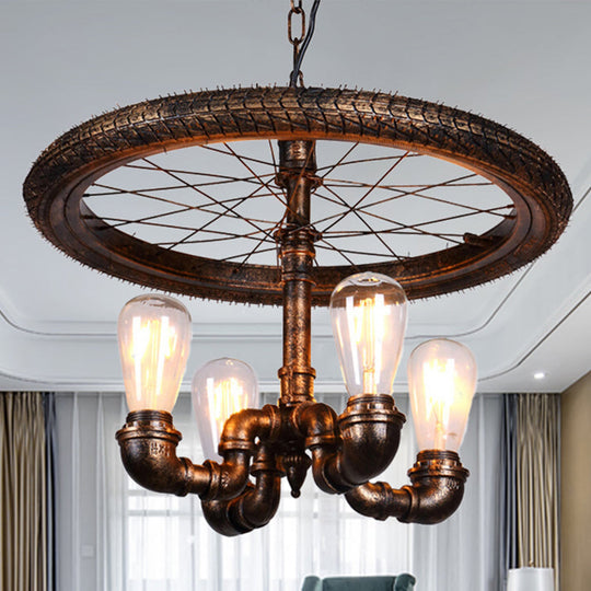 Vintage Metal Chandelier With 4 Lights - Exquisite Wheel Design For Stylish Living Room Décor