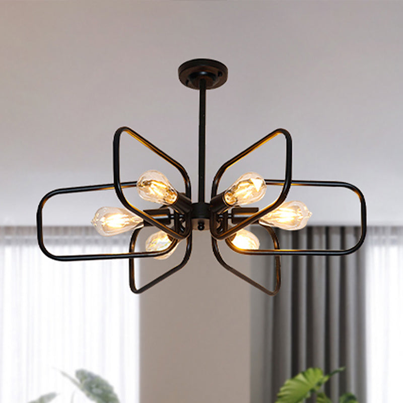 Metallic Chandelier Lamp - Industrial 6-Light Pendant Lighting For Restaurants In Black