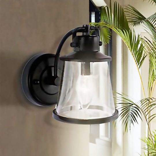 Vintage Wall Sconce Light: Black Glass Cone Design With Curved Arm