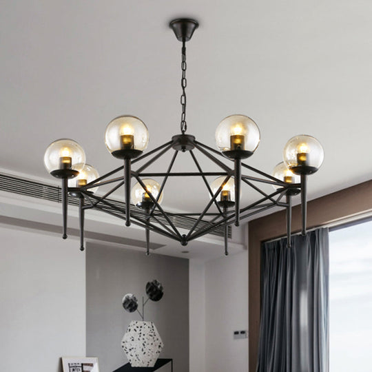 Industrial Pendant Light With Clear Glass Globe Shade - Dining Room Ceiling Lamp (6/8-Bulb)