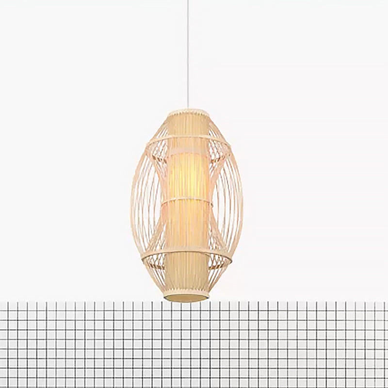 Contemporary Beige Bamboo Hanging Pendant Light For Kitchen
