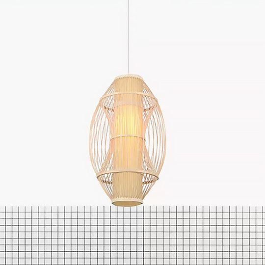 Contemporary Beige Bamboo Hanging Pendant Light For Kitchen
