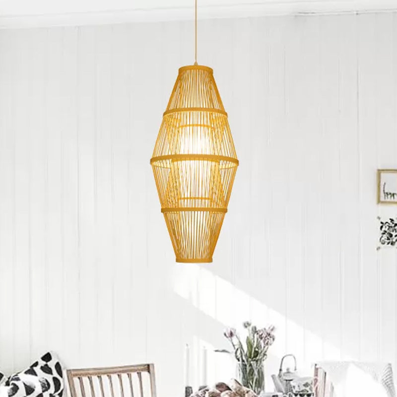 Modern Woven Bamboo Hanging Lamp For Dining Room - Beige