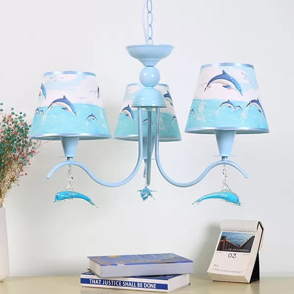 Blue Chandelier With Dolphin Deco: Creative Metal Hanging Light Ideal For Baby Room 3 / B