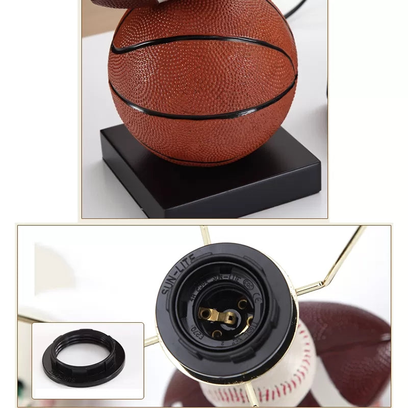 Sports Style Resin Basketball Desk Lamp With Fabric Shade For Boys Bedroom - 1-Bulb Reading Light