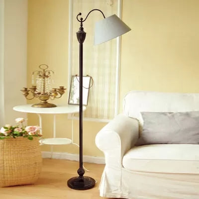 Contemporary Black Base Floor Lamp With Bucket Shade - Ideal For Living Room Grey / Tray