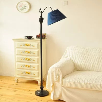 Contemporary Black Base Floor Lamp With Bucket Shade - Ideal For Living Room
