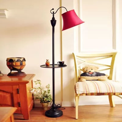 Contemporary Black Base Floor Lamp With Bucket Shade - Ideal For Living Room Rose Red / Tray