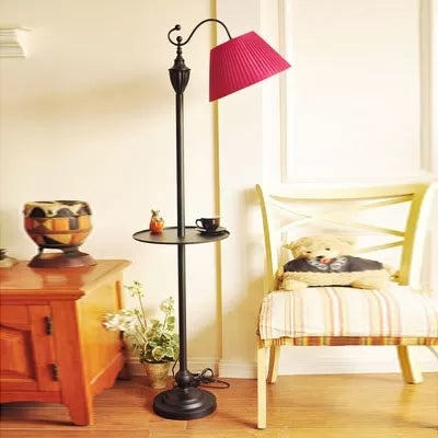 Contemporary Black Base Floor Lamp With Bucket Shade - Ideal For Living Room Rose Red / Without Tray