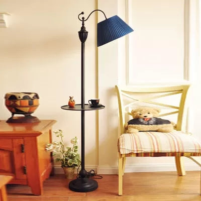 Contemporary Black Base Floor Lamp With Bucket Shade - Ideal For Living Room Blue / Tray
