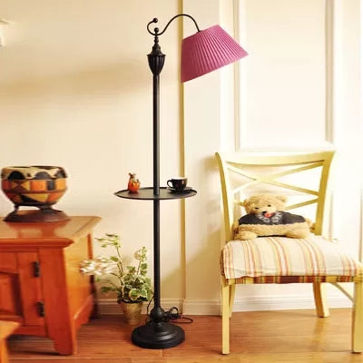 Contemporary Black Base Floor Lamp With Bucket Shade - Ideal For Living Room Dark Red / Tray