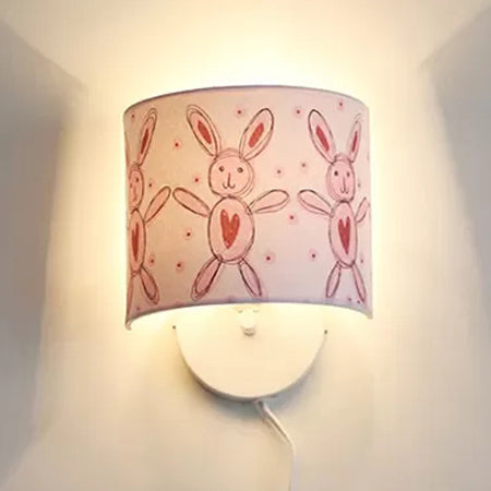 Drum-Shaped Kids Fabric Wall Lamp: Undertint Light For Stair Hallway Pink