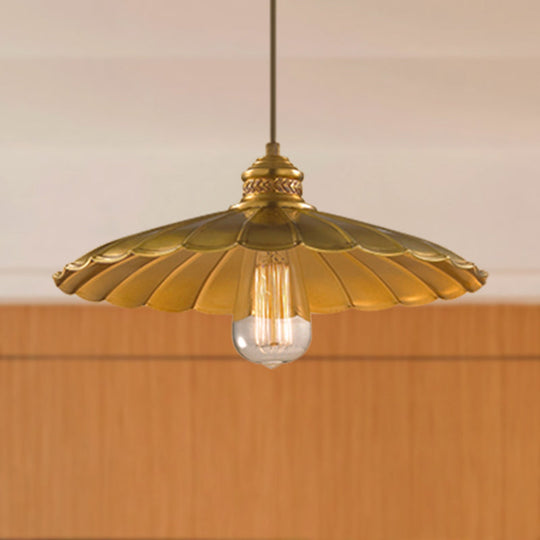 Farmhouse Vintage Style Scalloped Brass Pendant Lamp