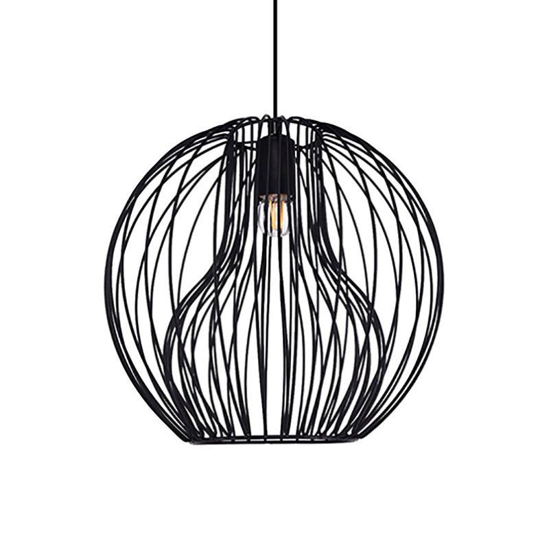 Retro Style Metal Hanging Lamp - Black/White Pendant Light For Dining Room With Cage Shade