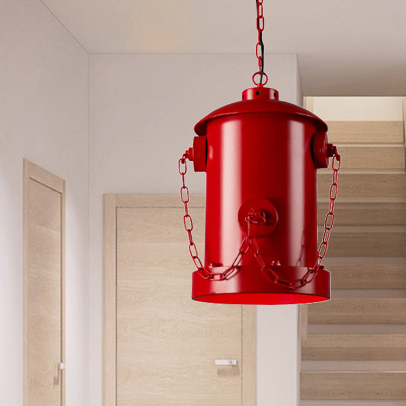 Metallic Fire Hydrant Hanging Light: Creative 1-Light Suspension For Restaurant Bar Red