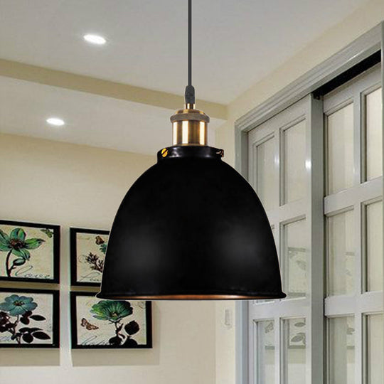 Antique Style Dome Pendant Lamp 1 Light Wrought Iron Hanging Light Fixture with Cord in Black/Rust