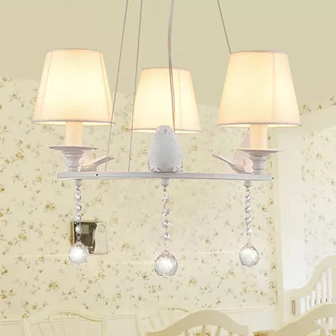 Metal Chandelier With Crystal Accents - Elegant White Bucket Shade Hanging Lamp For Living Room 3 /