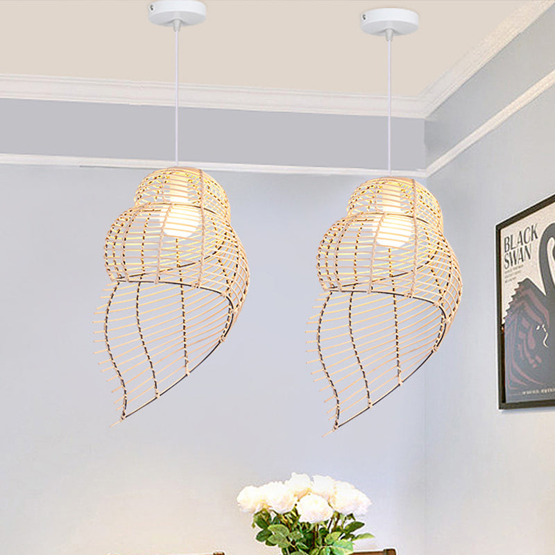 Rustic Rattan Conch Pendant Lamp - Single Head Drop Light For Restaurant Dining Room