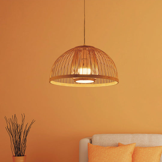 Asian Style Hanging Bamboo Pendant Lamp Single Bulb 16/18 Diameter - Perfect For Dining Table Beige