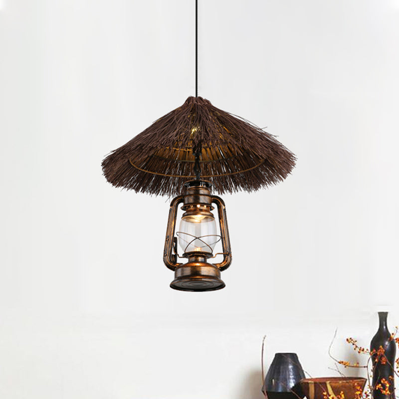 Rustic Rattan Pendant Light With Lantern Shade - Hand-Woven Ideal For Dining Room