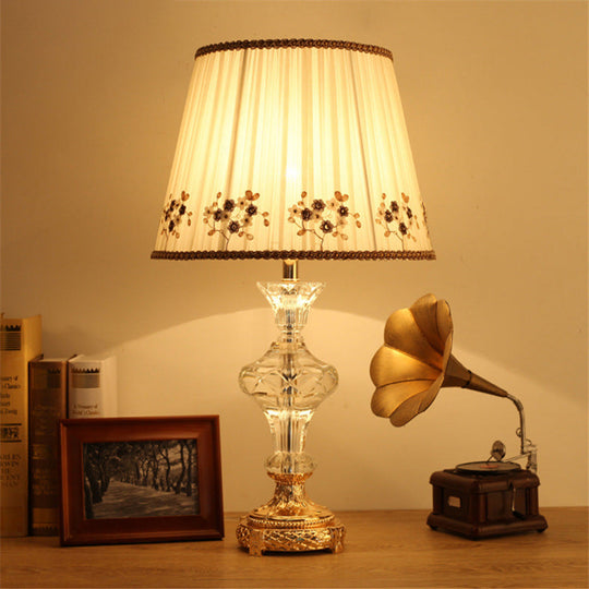 Modern Crystal Study Lamp: Vase Shape Hand-Cut 1-Head Beige