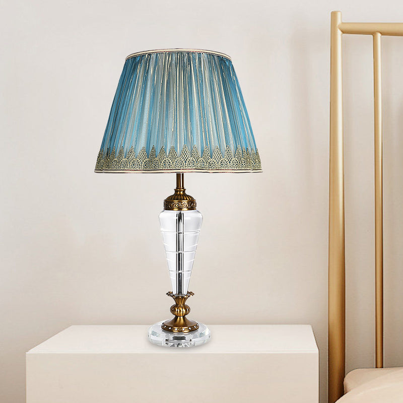 Modernist Crystal Nightstand Lamp In Blue - Conical Reading Light For Bedroom