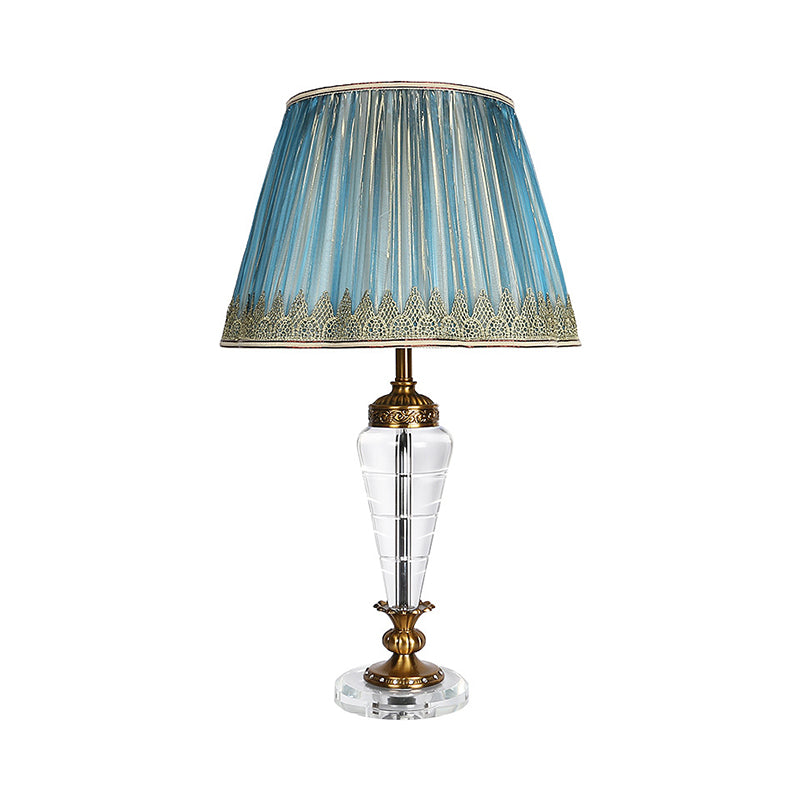 Modernist Crystal Nightstand Lamp In Blue - Conical Reading Light For Bedroom