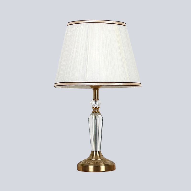 Modernist Fabric Barrel Shade Table Lamp: White Reading Light For Living Room