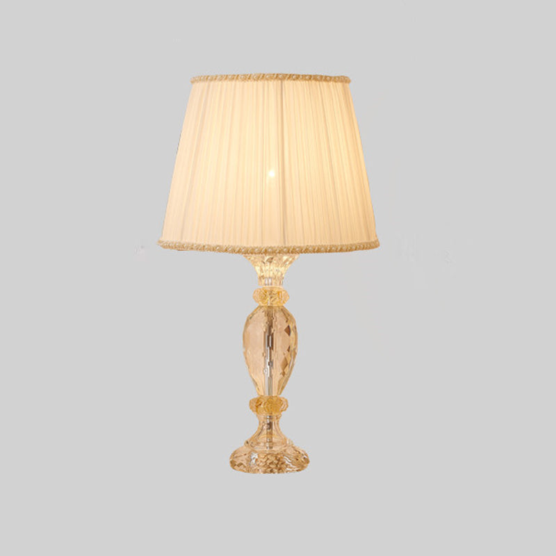Contemporary Beige Crystal Reading Lamp: Jar Shape Faceted Design With Task Lighting
