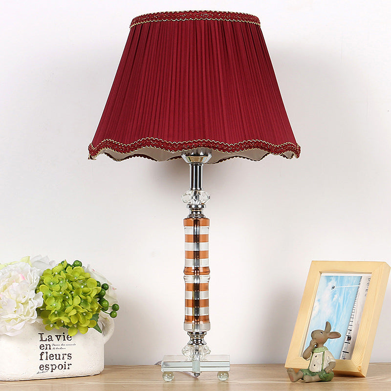 Red Modernist Hand-Cut Crystal Task Lamp: Cylindrical Design With 1 Head For Reading