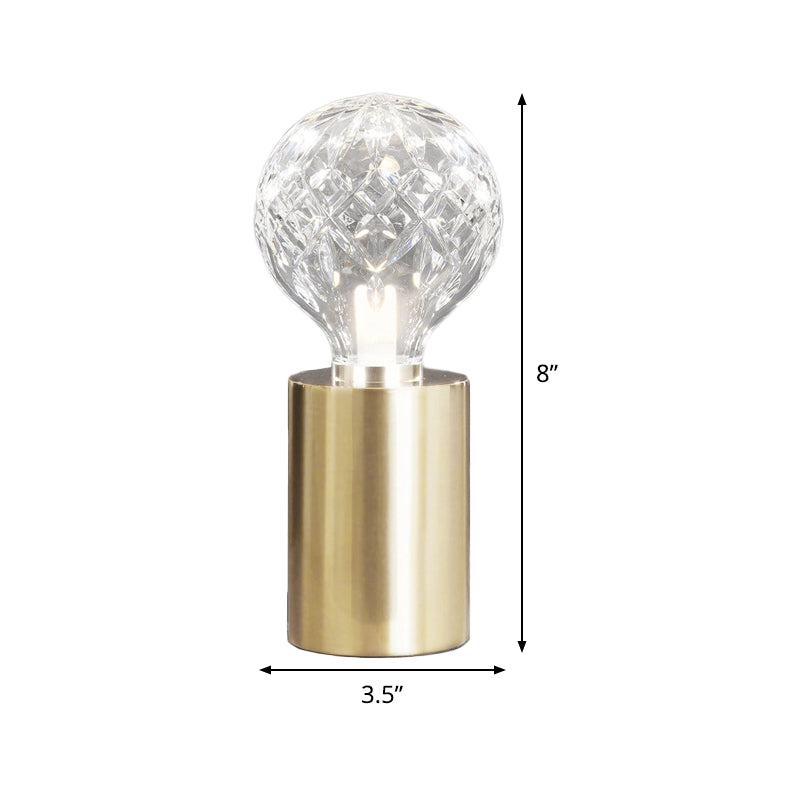 Led Sphere Task Light - Modern Clear Glass Nightstand Lamp With Metal Base In Gold Finish