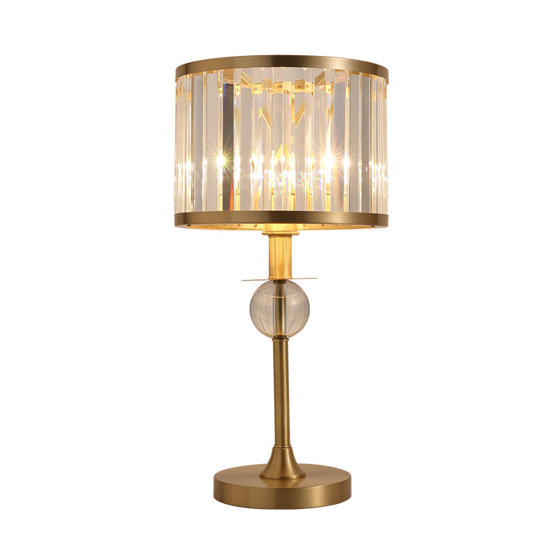 Modern Gold Nightstand Lamp With Hand-Cut Crystal Drum Shade For Living Room