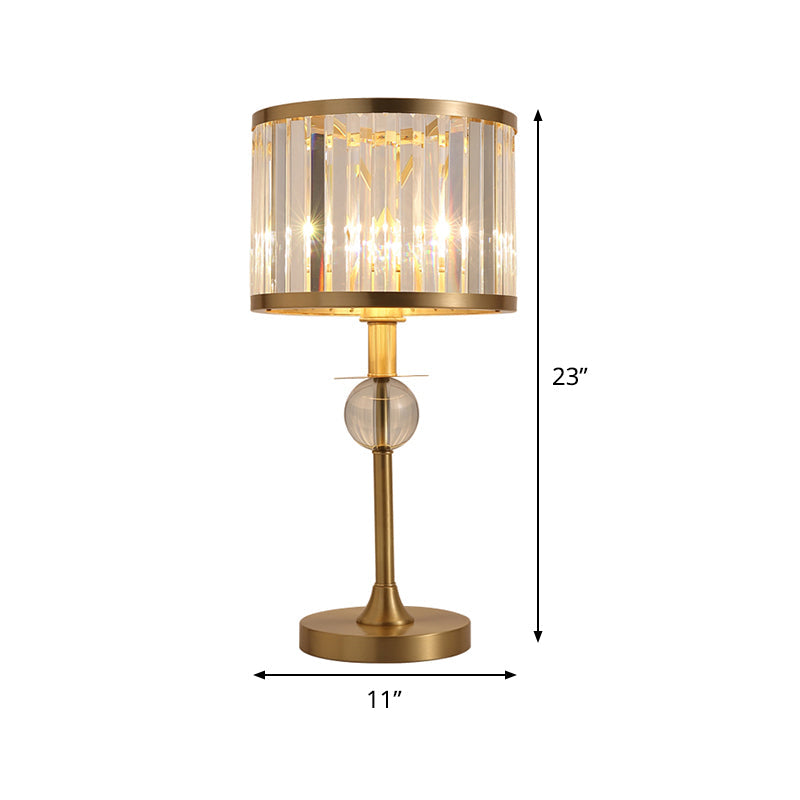Modern Gold Nightstand Lamp With Hand-Cut Crystal Drum Shade For Living Room